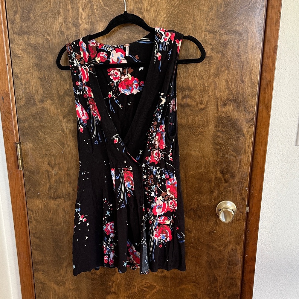 Free People Floral Black Top